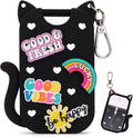 Silicone Case Holder Compatible with Hand Sanitizer Spray Touchland 1 fl oz, Cute Cat Ear Protective Case with Keychain & 4 Decorative Charms (Black, 1P)
