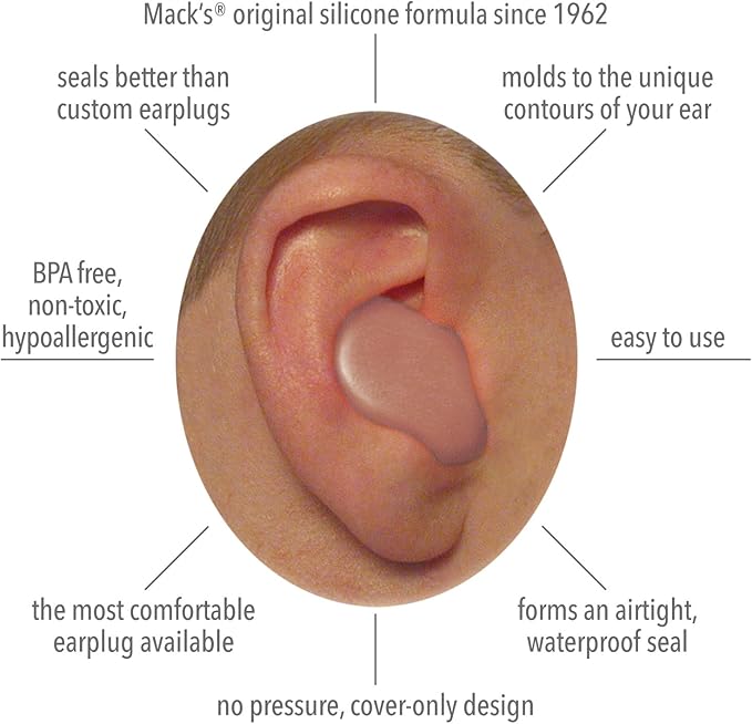 Mack's Pillow Soft Silicone Earplugs – 2 Pair, Beige – The Original Moldable Silicone Putty Ear Plugs for Sleeping, Snoring, Swimming, Travel, Concerts and Studying | Made in USA