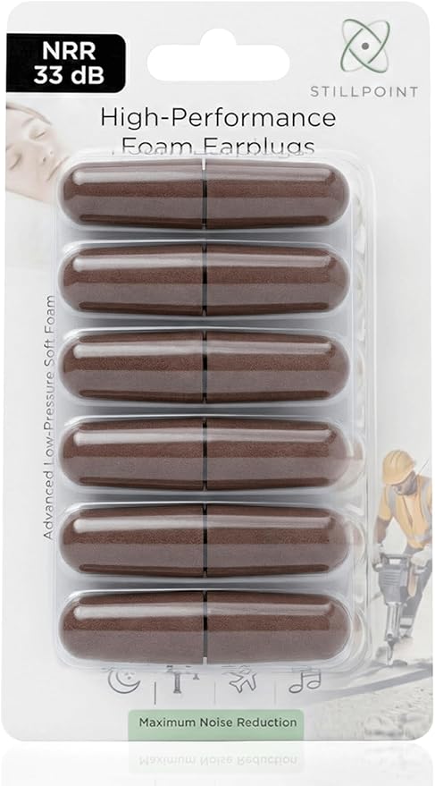 Happy Hippo Soft Foam Earplugs, 33 dB NRR, 6 Pair 12 Plugs, Maximum Protection for Sleeping; Silence Snoring, Airplanes, Airports, Power Tools, Phone Conversations, Loud Work Environments (Dark Brown)