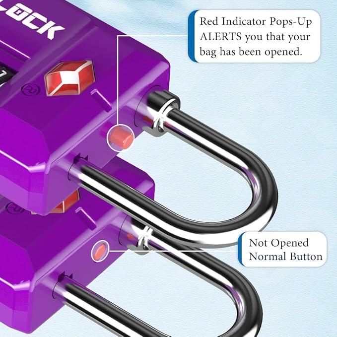 SURE LOCK TSA-Approved 4-Digit Resettable Combination Lock with Open Alert, Easy-Read Dials - for Luggage, School Lockers, Gym, Office, Toolbox & Security Cases (Dark Purple 2 Locks)