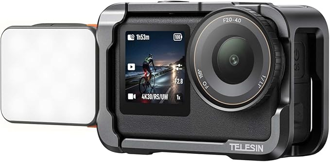 TELESIN Aluminum Alloy Protective Frame Case with Magnetic LED Light for DJI Osmo Action 6 Camera, Quick-Release Metal Rabbit Cage Protective Frame Housing Sleeve with 1/4" Screw and Cold Shoe