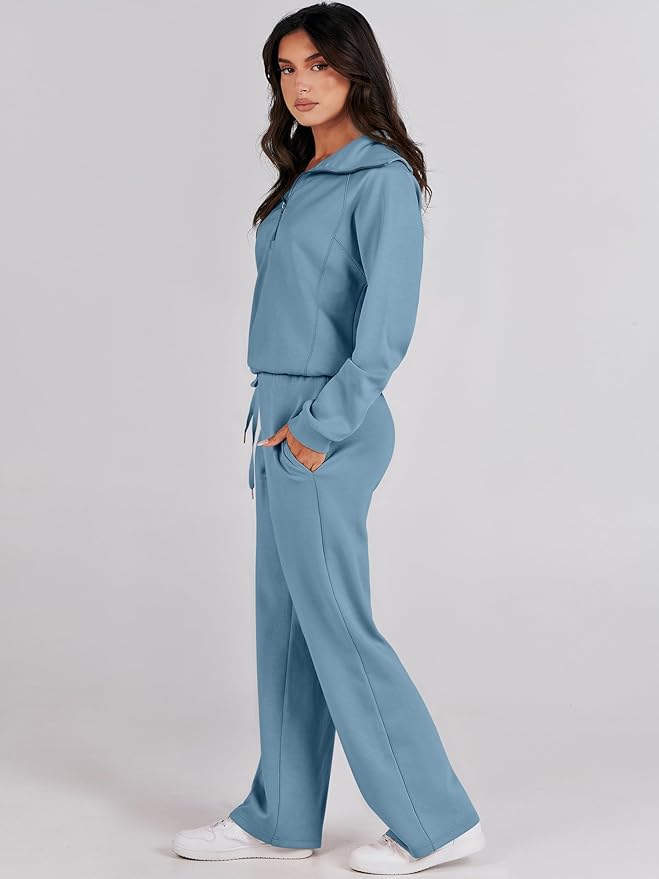 ANRABESS Women 2 Piece Outfits 2025 Fall Fashion Airport Wide Leg Pants Lounge Set Leisure Travel Vacation Clothes Sweatsuits