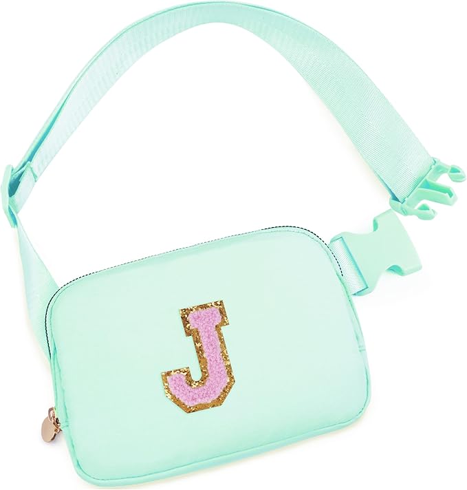 Uygafly Belt Bag Fanny Pack Crossbody Bags with Initials Letter Patch Cute Stuff Birthday Gifts for Teenager Girls Trendy Stuff for Teens | Light Green,J