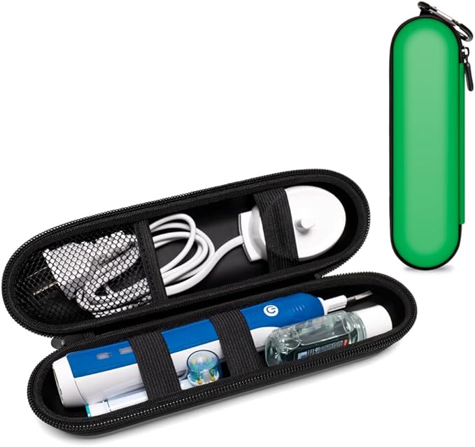 Nincha EVA Electric Toothbrush Case - Durable Hard Shell Travel Case with Mesh Pocket - Fits Most Powered Toothbrush Products (Green)