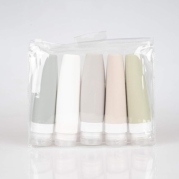 TSA Certified Portable Silicone Travel Bottle Set, Leak Proof Squeezable Silicon Tubes Travel Size Toiletries Containers, Refillable Travel Accessories for Shampoo Liquids 5 Pack (3 fl. oz)