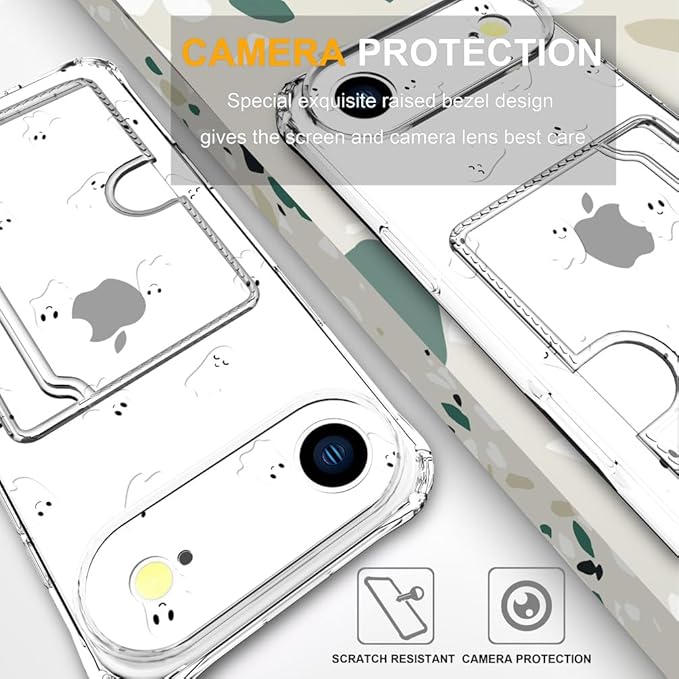 Compatible with iPhone 17 Air Case Card Holder for Women Cute Design,Wallet Phone Cases Transparent Cool Kawaii Protective (Clear Ghosts Halloween Hallowmas)