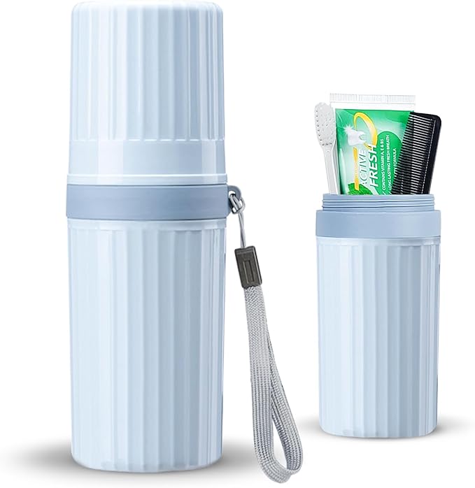 Toothbrush Travel Case, Blue Travel Toothbrush Cup Holder for Toothbrush and Toothpaste, Portable Travel Toothbrush Container for Traveling Camping Business School