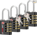 Forge Dual-Opening: Key or Combination Access Lock, TSA Approved Locks for Luggage, Pelican case, Travel, Gym, School, Stainless Steel Shackle. (Black, 4 Pk)