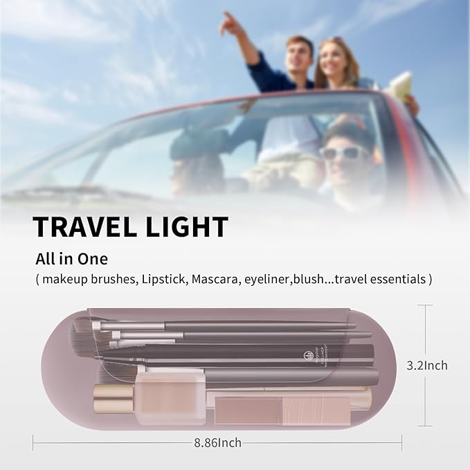 AGIKET Silicone Makeup Brush Holder Travel Cosmetic Bag：Soft Portable Cosmetic Face Brushes Holder with Upgrade Anti-Fall Out Magnetic Closure, Large Travel Makeup Brush Case - Light Purple