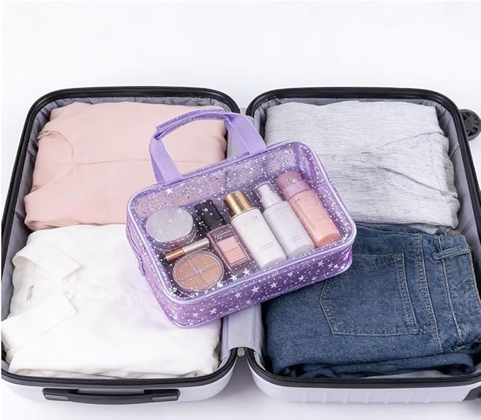 SxoSyo Clear Makeup Bags Large Toiletry Bag for Women Transparent Cosmetic Bag with Handle Travel Essential Bathroom Organizer (Green Star)