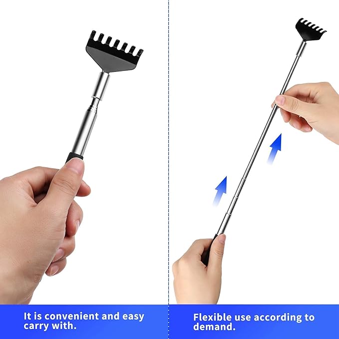 Kuvvfe 2 Pack Portable Extendable Back Scratcher, Stainless Steel Telescoping Back Scratcher with Beautiful Present Packaging