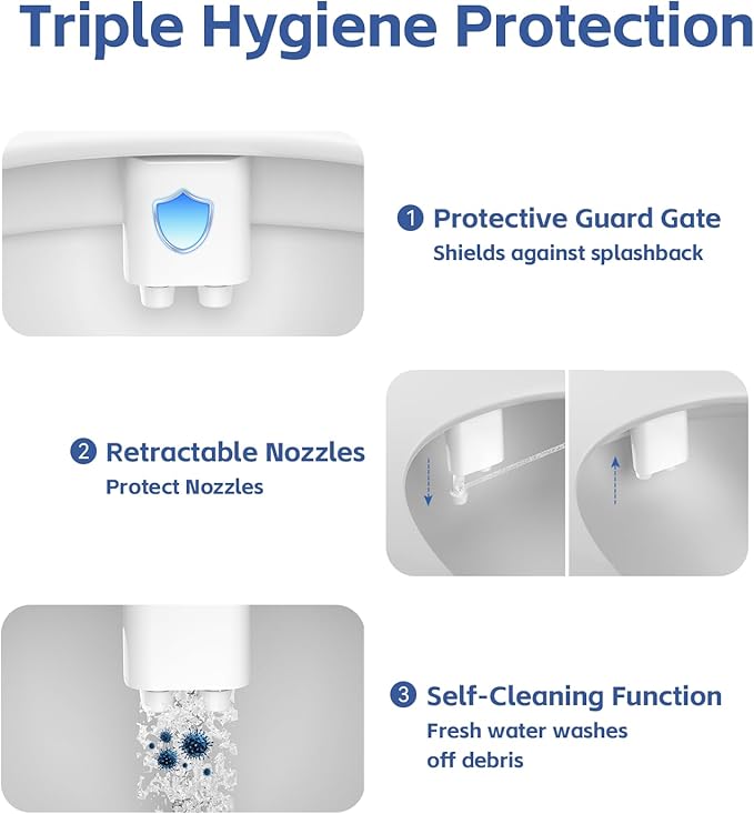 Bidet Attachment for Toilet Seat Water Pressure - Non Electric Bidets Self Cleaning Sprayer - Portable Slim Dual Nozzle Bidet Attachments Toilets - Adjustable Bidets Wash Butt Cleaner for Bathroom