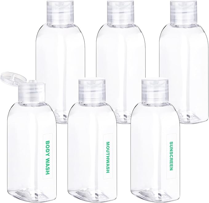 Cosywell Travel Shampoo Bottles 6pcs 3.4oz TSA Approved Travel Bottles for Toiletries Leak Proof Refillable Lotion Containers with Flip Cap Small Plastic Squeeze Bottle(Clear)