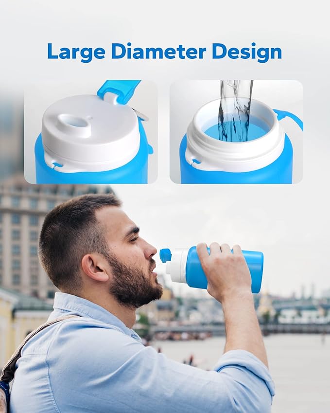 Collapsible Water Bottle, Portable Folding Bottle & Water Bottle with Clip for Backpack, Foldable Water Bottle BPA Free, Sport Bottle Water Squeeze Collapble Watterbottles (Blue)