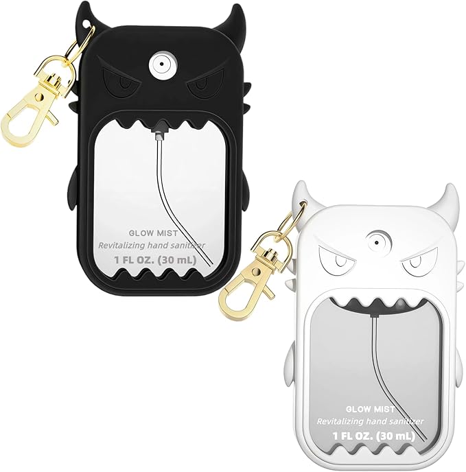 Hand Sanitizer Case Compatible with Touchland, Cute Monster Silicone Holder Keychain 1 Fl Oz, 2 Pcs Black & White