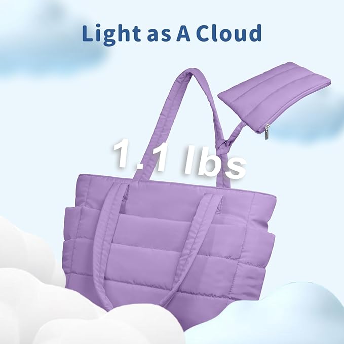 TOPDesign Puffer Tote Bag for Women, Lightweight Puffy Handbag with Compartments, Quilted Shoulder Bag for Work, Travel, Gym