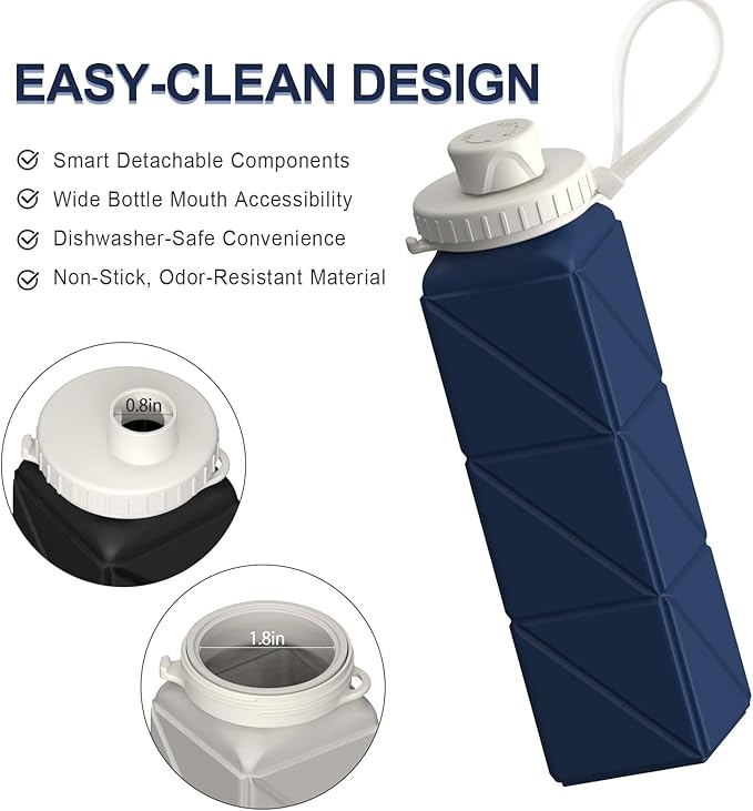 BEAUTAIL Collapsible Water Bottles 20.6oz, Silicone Foldable Portable Travel Water Bottle, BPA-Free, Leakproof Reusable for Traveling Hiking Sports, 5 Pack (Starlight+Pink+Blue+Dark Blue+Black)