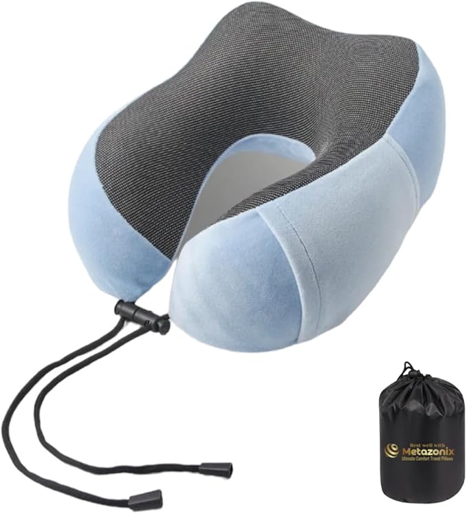 Travel Pillows for Airplane - Neck Pillow Airplane and Car Use - Soft Comfortable Memory Foam Travel Neck Pillow - Travel Essentials for Women and Men (Sky Blue)