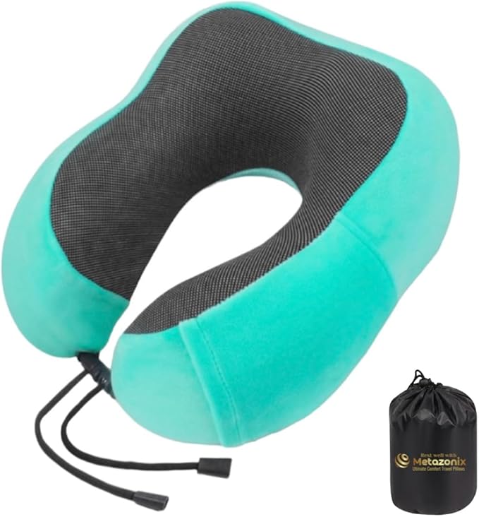 Travel Pillows for Airplane - Neck Pillow Airplane and Car Use - Soft Comfortable Memory Foam Travel Neck Pillow - Travel Essentials for Women and Men (Lake Blue)