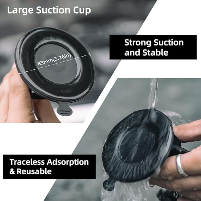 SUREWO Pocket 3 Suction Cup Mount, Car Mount Windshield Window Dash Holder Kit with Expansion Adapter for DJI Osmo Pocket 3,GoPro Hero 13/12/11/10/9/8,DJI Action 5 Pro/4/3 Accessories (for Pocket 3)