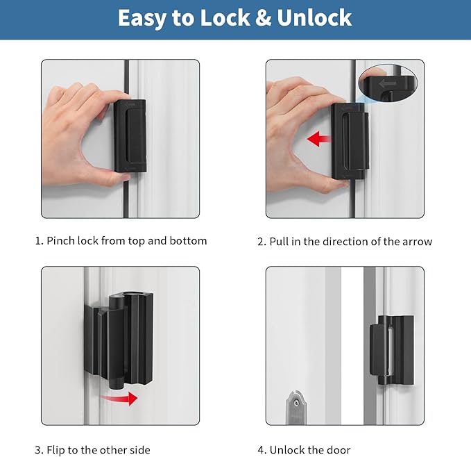 Home Security Door Reinforcement Lock Safety Latch Extra Front Doors Security Devices, Anti Door Kick in Safety Protector for Door Inside, Child Proof Aluminum Locks Black 1Pack