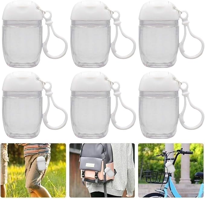 10 Pcs 1Oz 30ml Clear Empty Bottles Hand Sanitizer Travel Holder Hook Keychain Carriers White Flip Cap Reusable Portable Empty Bottle Refillable Cosmetic Container for Liquid Lotions Creams