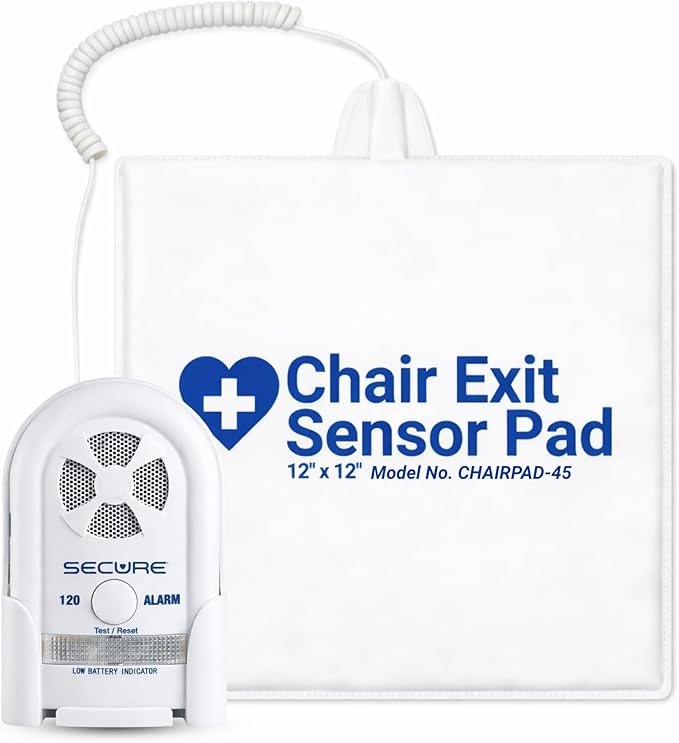 Secure Safety Solutions Chair Alarm for Elderly Dementia Patients - 80-120 dB Patient Monitor, 12" x 12" Sensor Pad - Fall Prevention Devices, Caregiver Alert Monitoring, Complement to Bed Alarm