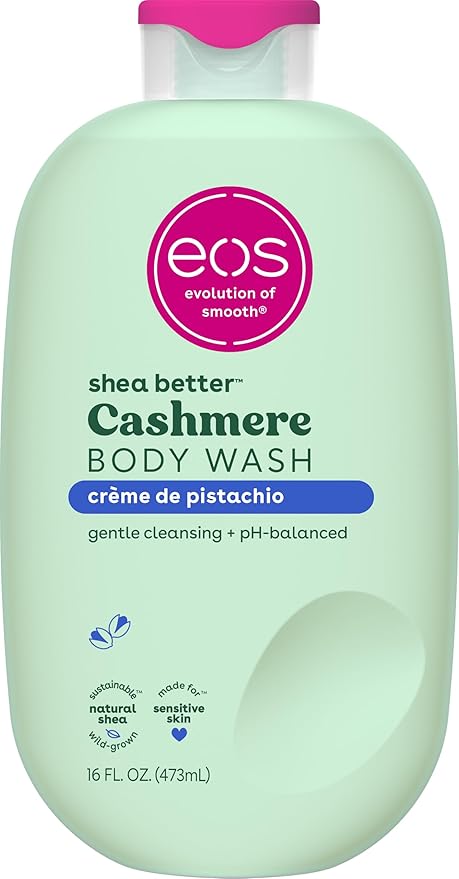 eos Cashmere Body Wash – Crème de Pistachio, Moisturizing Body Wash, Creamy Gel Formula, with Shea Butter, Glycerin, Vitamin E, pH Balanced, Sensitive Skin, Vegan, 16 fl oz