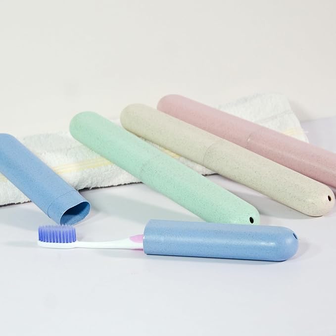 4 Pack Toothbrush Travel Case in 4 Colors. Portable, Breathable Holder. Ideal for Travel, Camping, Home, School, Business. Keeps Toothbrushes Clean, Dry. Compact Design for Easy Carrying.
