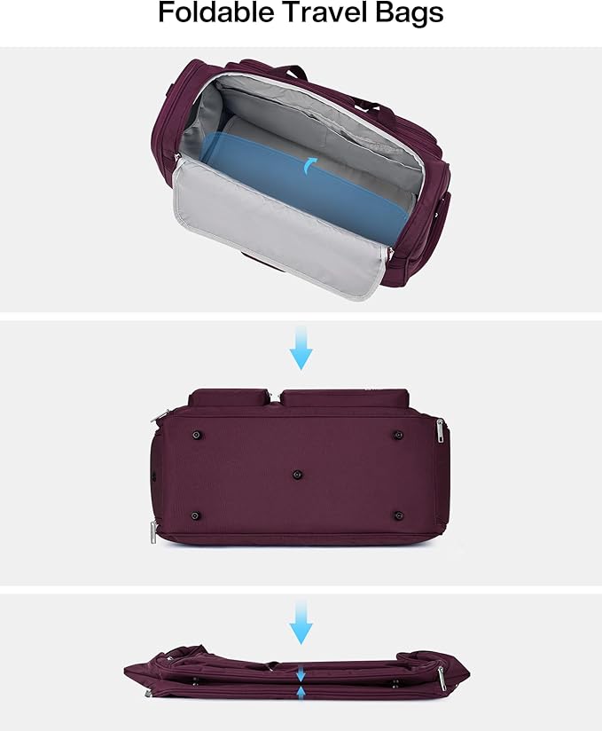 MILADA Carry On Luggage Bags for Travel Lightweight Personal Item Travel Bag Foldable Large Duffle Bag for Travel Tote Overnight Bags for Women Mens Weekender Bags, Purple