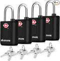 4 Pack TSA Approved Travel Luggage Locks with Keys, Keyed Suitcase Padlock, Zipper Small Locks, TSA Accepted Compatible Padlocks for Suitcase, Backpack, Gym Locker, Jewelry Box, Anti Theft-Black
