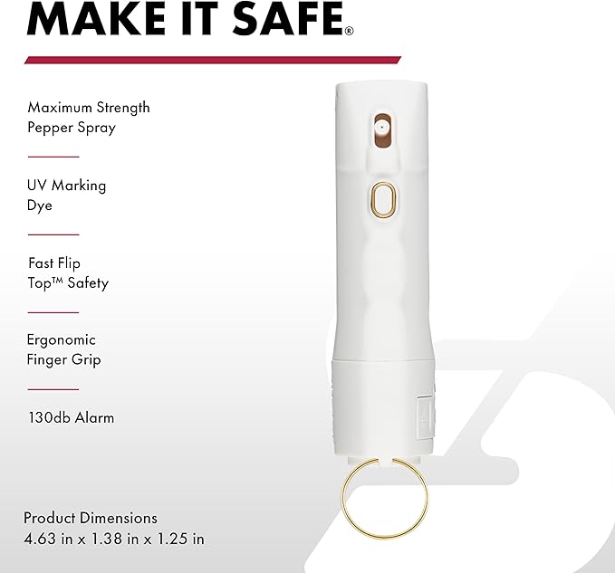 Sabre 2-in-1 Pepper Spray with 130dB Personal Alarm, Alert and Defend with One Press, Fast Flip Top Safety with Finger Grip and Tuck-Away Keyring, Maximum Strength, UV Marking Dye
