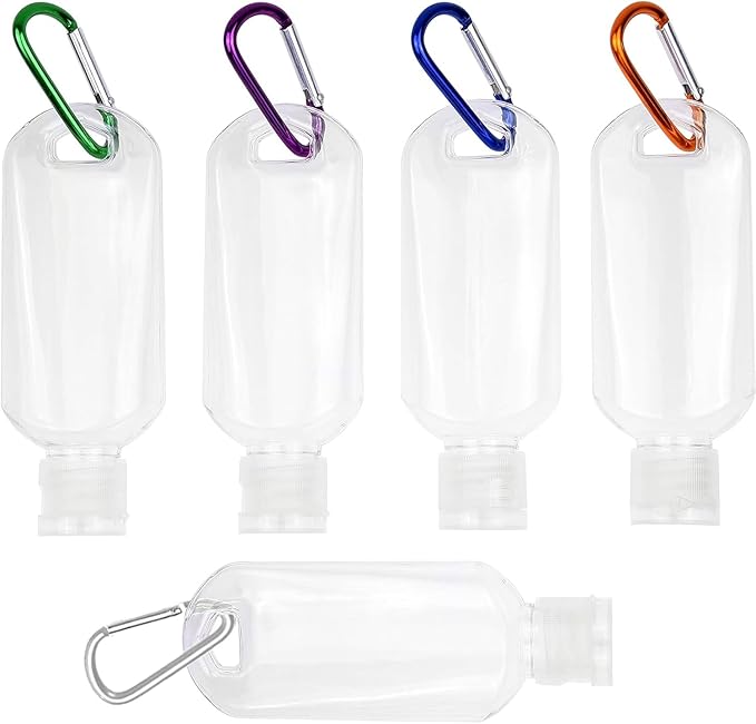 5 Pcs Refillable Travel Bottles Hand Sanitizer Travel Size Holder with Keychain Portable Empty Plastic Bottles Leakproof Squeeze Containers with Clip for Home Office Outdoor