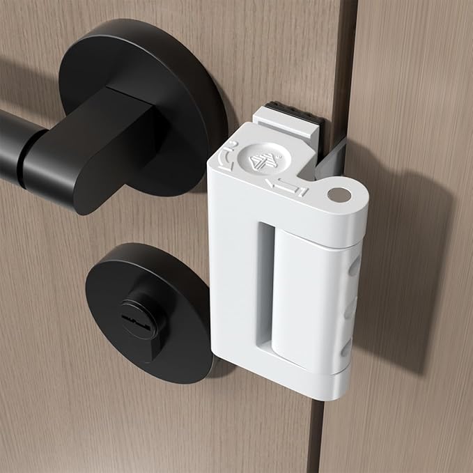 INIRET White Adjustable Heavy Duty Zinc Alloy Portable Door Lock,Security Device for Enhanced Safety,for Home,Hotels,Travel,Apartments Prevents Unauthorized Entry,No Drill