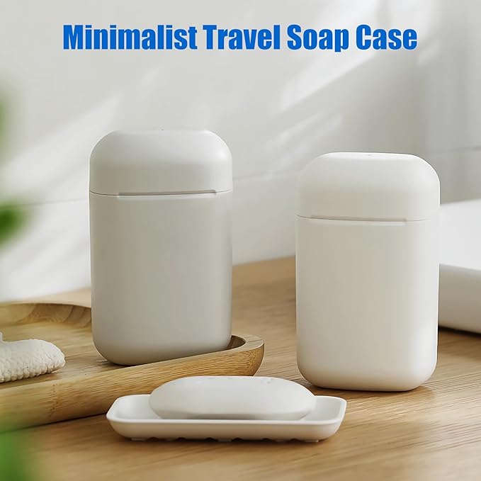 Minimalist Travel Soap Case with Removable Draining Tray, Compact Leak-Proof Travel Soap Container with Silicone Seal, White, 1 Pack