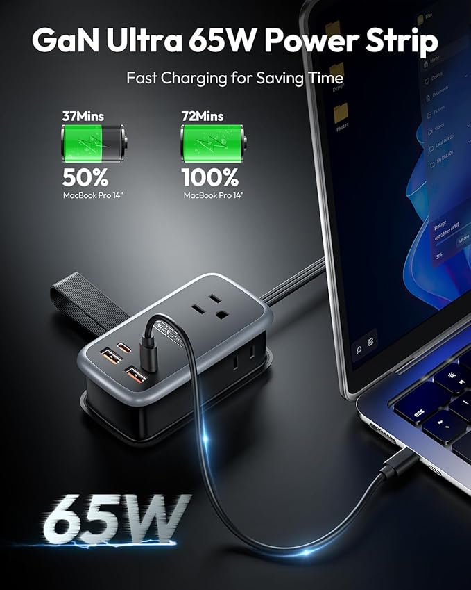 NTONPOWER GAN Ultra 65W USB Fast Charging Station, 7 in 1 Travel Power Strip with 3 Outlets 4 USB (2 C), Extension Cord 4ft, Travel Essentials, Cruise Essentials 2026,Compatible with MacBook, iPhone