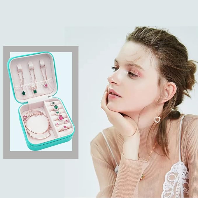 Mini Jewelry Travel Case,Small Jewelry Box,Traveling Jewelry Organizer,Portable Jewellery Storage Holder for Rings Earrings Necklace Bracelet Bangle for Girls Women(Blue - 1 pack)