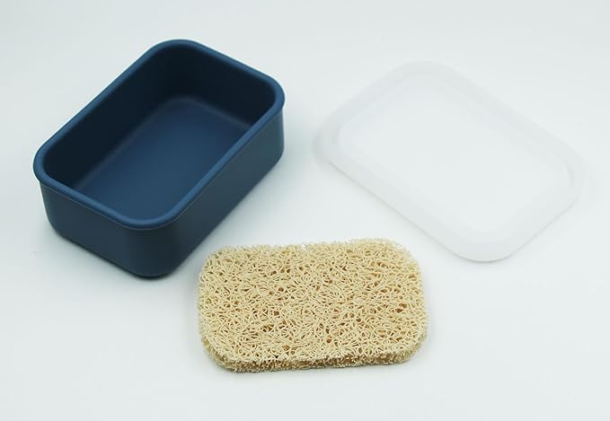 Silicone Travel Soap Case,Portable Soap Box with Draining Layer for Shower,Bathroom,Camping,Hiking,Gym (Navy Blue)
