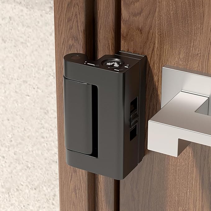 INIRET Black Adjustable Heavy Duty Zinc Alloy Portable Door Lock,Security Device for Enhanced Safety,for Home,Hotels,Travel,Apartments Prevents Unauthorized Entry,No Drill
