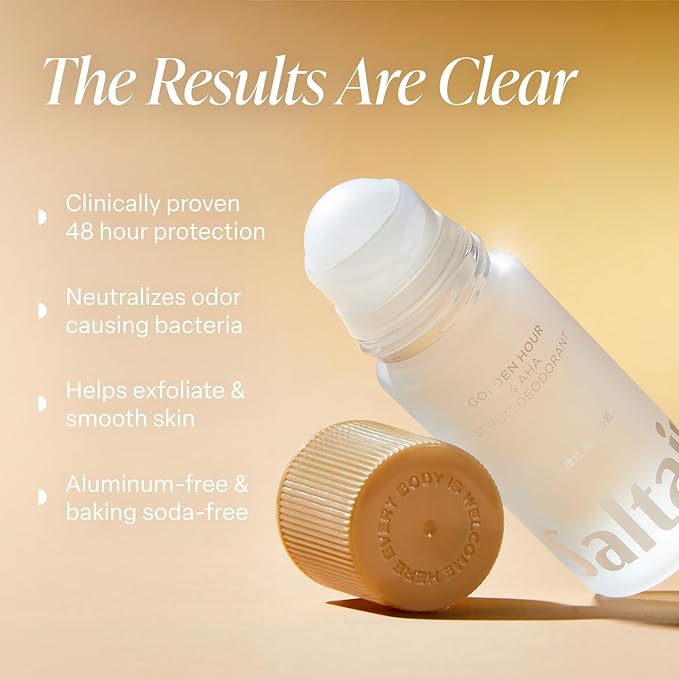 Saltair Serum Deodorant 2 Pack – 5% AHA – Aluminum-Free Odor Control for Women & Men – Mandelic Acid Deodorant with Lactic Acid – Golden Hour Scent – 2x 1.7oz Travel Roll On