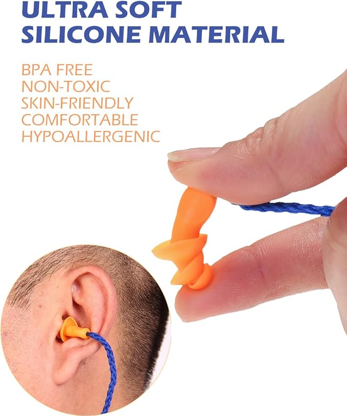 10 Pairs Corded Silicone Ear Plugs - with Plastic Carry Cases - Reusable Noise Cancelling Earplugs for Hearing Protection - Shooting Range Noise Reduction, Construction Work, Hunting Ear Protection