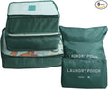 6 Pack Packing Cubes for Suitcases - Compression Luggage Packing Organizers with Laundry Pouch - Travel Storage Bags for Travel Accessories, Clothes, Cosmetics, Toiletries - Dark Green
