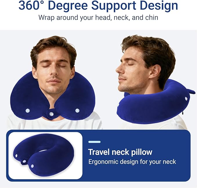 Travel Pillow with Removable Large Hood, Memory Foam Neck Pillow for Airplane, Car, Train Travel Sleeping & Rest, with Soft Cover (Blue)