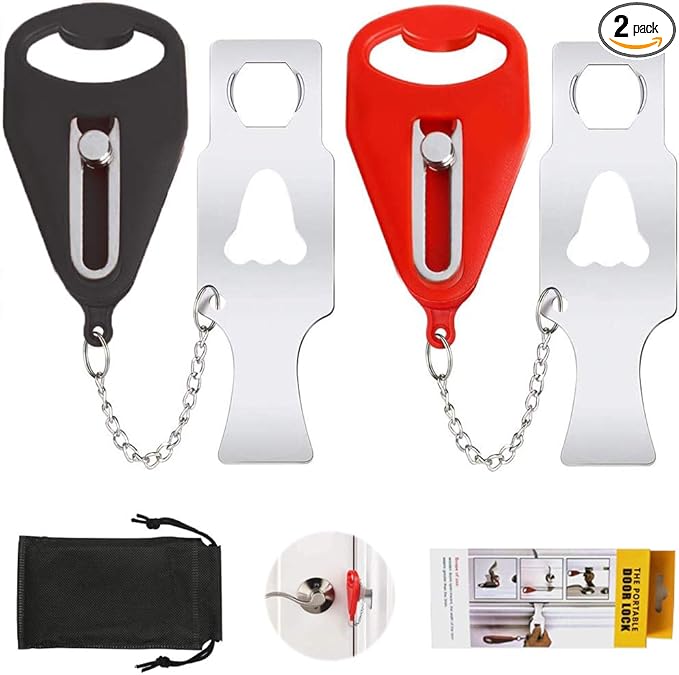 Portable Door Lock,Travel Lock, Add Extra Locks for Additional Safety and Privacy Lock Down for School, Airbnb, Home,Hotel(Set of 2)