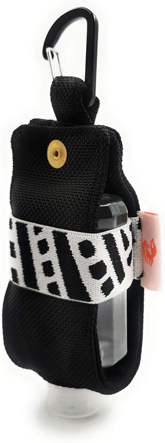 Travel Size Hand Sanitizer Holder,Bottle Case and Carabiner Carrier bag-Portable Mini Waist Bag for Liquids Clip On Belt Loop, Backpack and Purse - Includes Empty 60ml/ 2 oz Reusable Bottle (Black)