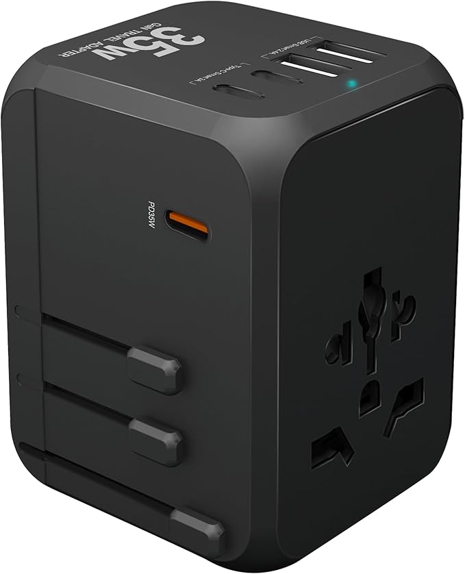 Reflex Power Universal Travel Adapter & GaN Charger, 35W PD Fast Charger Plug, 2 USB-A & 2 USB-C Ports, International Travel Adapter, Quick Charging Suitable for Europe/USA/Australia/Asia