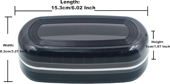 2 Pack Travel Soap Case Holder,Portable Soap Box with Draining Layer for Shower,Bathroom,Camping,Hiking,Gym (Black)-Large