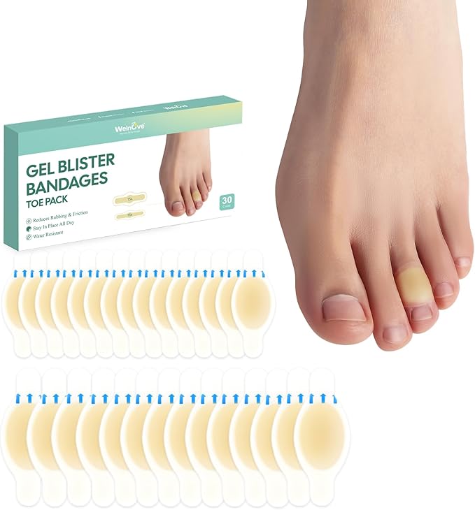 Gel Blister Bandages Hydrocolloid Bandages - Welnove 30ct Blister Cushions (Toe Pack) - Blister Bandages for Heel, Toe & Foot - Blister Pads for Prevention & Recovery - Water Resistant Bandages