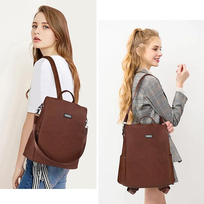 Fmeida Backpack Purse for Women PU Leather Anti Theft Backpack for Travel Convertible Fashion Daypack Brown