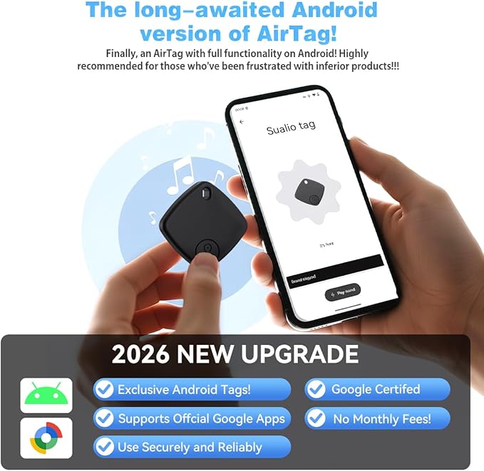 Air Tracker -4 Pack, 2026 New Bluetooth Tracker Tags, Android Tracker Tags Work with Google Find Hub Device App, Bluetooth Luggage Tracker for Keys, Backpack,Suitcase,Travel